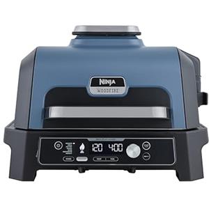 Ninja Woodfire Pro Connect XL, Barbecue Elettrico da Esterno, Blu, 7 in 1 | Affumicatore, Friggitrice ad Aria, Cestello, Griglia Braciole, App, 2 Termometri, Copertura, Spazzola, Pellet, OG901EU