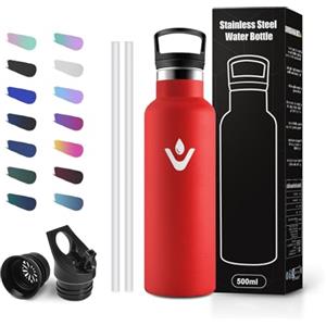 JAPORIA Borraccia Termica 500ml, Borraccia con Cannuccia, senza BPA, Isolamento Sottovuoto a Doppia Parete, Riutilizzabile, a Prova di Perdite, Borracce per Uffici, Palestra, Viaggio, Campeggio, Scuola