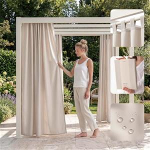 ROOM99 Tenda da esterno con passanti, 155 x 270 cm di larghezza x altezza, per esterni, impermeabile, frangivista, per giardino, antivento, beige chiaro