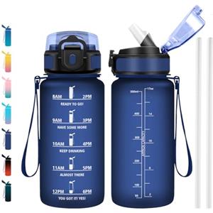 JAPORIA Borraccia 500ml, Borraccia con Cannuccia, Borracce Motivazionale senza BPA, per Scuola, Ufficio