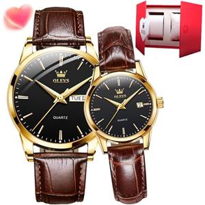 OLEVS Coppia Coppia Orologi al Quarzo Luminoso Calendario Data Finestra 3ATM Impermeabile, Casual Orologio da polso per gli Uomini Donne