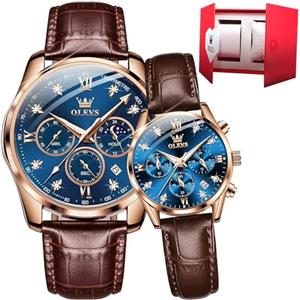 OLEVS Coppia Coppia Orologi al Quarzo Luminoso Calendario Data Finestra 3ATM Impermeabile, Casual Orologio da polso per gli Uomini Donne