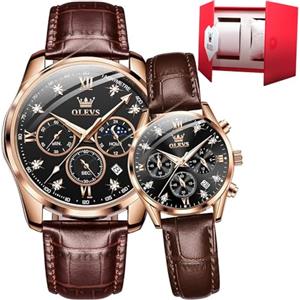 OLEVS Coppia Coppia Orologi al Quarzo Luminoso Calendario Data Finestra 3ATM Impermeabile, Casual Orologio da polso per gli Uomini Donne