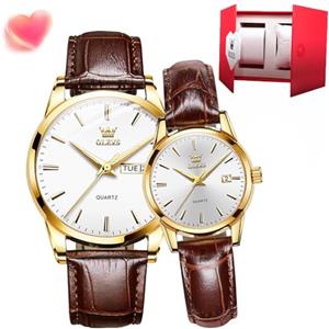 OLEVS Coppia Coppia Orologi al Quarzo Luminoso Calendario Data Finestra 3ATM Impermeabile, Casual Orologio da polso per gli Uomini Donne
