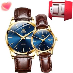 OLEVS Coppia Coppia Orologi al Quarzo Luminoso Calendario Data Finestra 3ATM Impermeabile, Casual Orologio da polso per gli Uomini Donne