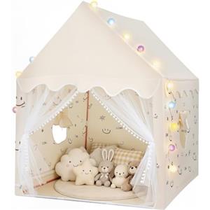 FUNYKICH Tenda da Gioco Bambini 120x100x130cm con Luci LED | Casetta Tipi con Struttura in Metallo e Borsa Portaoggetti per Cameretta per Bambini da 3 a 12 Anni