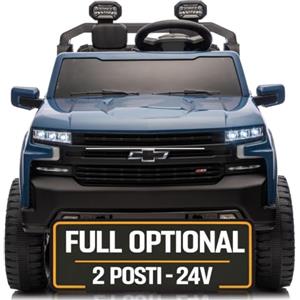 Mondial Toys Chevrolet Silverado ZR2 24V Maxi Fuoristrada 2 Posti Auto Macchina Elettrica per Bambini Telecomando Luci a Led Bluetooth Ammortizzatori Carico Massimo 60 Kg (Blu)