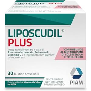 Liposcudil Plus 30 Bustine - Integratore per Colesterolo e Trigliceridi | Formula a base di Trigonella foenum graecum, Policosanoli, Coenzima Q10 e Riso Rosso Fermentato