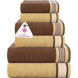 CASA COPENHAGEN Set di Asciugamani da 6 Pezzi He & She -Noce e Avorio,550 g/m², 2 Teli Bagno, 2 Asciugamani Viso, 2 Ospiti, Design Danese, Realizzato in Cotone Egiziano, Per Bagno, Cucina e Doccia