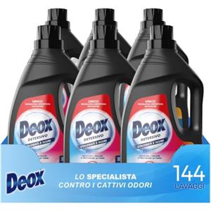 Deox Detersivo Lavatrice Liquido Colorati e Scuri, 144 Lavaggi, 1200 ml x 6 | Protegge le fibre e ravviva i colori con tecnologia Anti-Transfer, efficace contro sporco e macchie ostinat