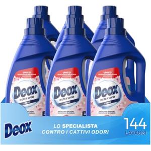 Deox Detersivo Lavatrice Liquido Fresh, 144 Lavaggi, 1200 ml x 6 | Smacchia e igienizza il bucato con una formula antiodore, efficace contro sporco e macchie ostinate.