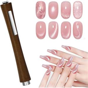 AYBUY magnete per unghie con manico in legno 3 in 1, magneti Cat Eye | Magnete per Smalto in Gel Cat Eye, versatile strumento magnetico per unghie per casa fai da te, salone, studio, C