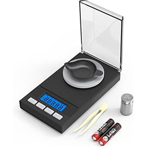 Yukkary Bilancia di Precisione 50 g/0,001 g, Mini Bilancia Milligrammo Precisione Digitale Scale con Funzione Tare, Display LCD, Calibrazione pesi, 2 × Batterie, Pinzette e Padelle