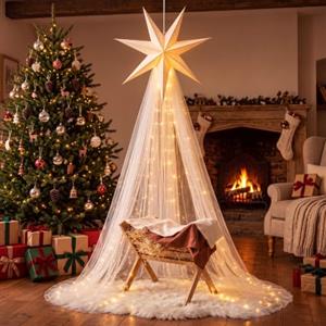 Pinkunn Presepe illuminato, grande Gesù bambino in legno presepe religioso 40,6 cm in legno presepe per decorazioni natalizie culla decorazione per interni ed esterni decorazione per la casa