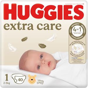 Huggies Extra Care Neonato, 40 Pannolini, Taglia 1 (2-5Kg) | Pannolini Taglia 1, Alta Assorbenza, Con Bande elastiche, Materiale Traspirante, Ipoallergenici