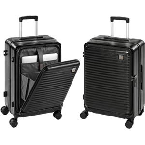 HOMCOM Valigia Rigida Media 71L, Borsa Bagnato/Asciutto, Nero | Bagaglio Espandibile ABS, Trolley, Apertura Frontale, 4 Ruote Girevoli, Serratura TSA, 66x43x28 cm
