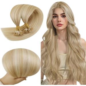 RUNATURE Extension Capelli Veri Cheratina 50 Ciocche #18P613 | Extension Capelli Veri Cheratina Biondo Evidenziato,Dritto,Lisci,Invisibile,Fusione A Caldo，30cm 40g