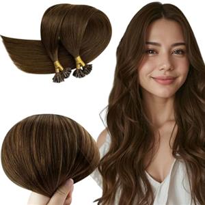 RUNATURE Extension Capelli Veri Cheratina Castano 30cm 50 Ciocche 40g #4 | Extension Cheratina Capelli Veri Marrone,Dritto,Lisci,Fusione A Caldo