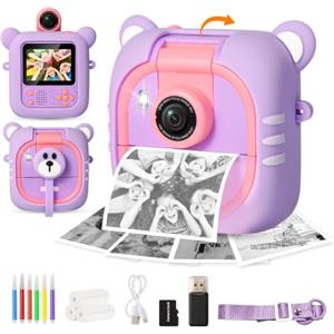 ARNSSIEN Macchina Fotografica Bambini,2.4" Stampa Istantanea con 180° Flip | 1080P Fotocamera Istantanea per bambini 2.4", 3 Rotoli di Carta，Regalo per bambini e bambine 3-12 anni,Compleanno/Festivit,M2