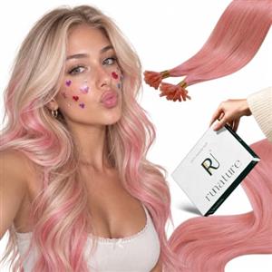 RUNATURE Extension Capelli Veri Cheratina Rosa 35cm 25 Ciocche 20g #Pink | Extension Capelli Veri Cheratina Rosa Capelli Veri Remy,Dritto,Lisci,Fusione A Caldo