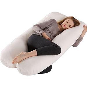 FANSU Cuscino Gravidanza per Dormire, Cuscino Allattamento Forma di U Multifunzionale Pile Cuscino per Tutto Il Corpo Laterale per Il Corpo e maternità (125x72cm,Bianco)