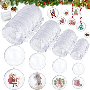hicoosee 25 Pezzi Palline di Natale Trasparenti, hicoosee Palle di Plastica con Corda, Diametro 4/6/ 8/10 cm Plastica Palle di Natale Riempibile per Decorare Alberi di Natale Matrimoni Capodanno