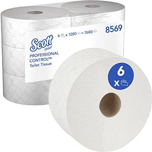 Scott Carta Igienica 8569, 2 veli, Rotoli di Carta Igienica, 6 x 1.280 | Carta igienica in rotoli, bianca, goffrata, adatta per dispenser Aquarius, con carta FSC, 7.680