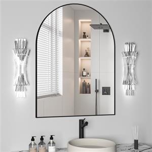 NEUWEABY Specchio da parete ad arco per bagno, 102 x 75 cm specchio ad arco da parete con cornice in metallo, specchio da vanità dorato, decorazione per camino, camera da letto, soggiorno