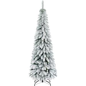 HOMCOM Albero di Natale Slim Innevato 180cm con 523 Rami e Base in Acciaio | Albero di Natale Alto e Stretto, per Interni