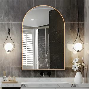 NEUWEABY Specchio da parete ad arco per bagno, 50 x 75 cm specchio ad arco da parete con cornice in metallo, specchio da vanità dorato, decorazione per camino, camera da letto, soggiorno