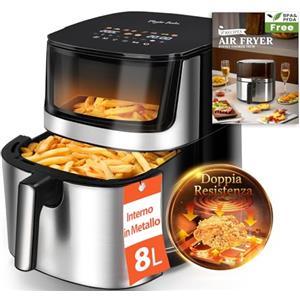Taylor Swoden Friggitrice ad Aria Doppia Resistenza 8L 2000W, Nero | interno in metallo, finestra visibile, 10 programmi - Air Master