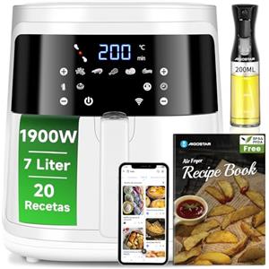 Aigostar Friggitrice ad Aria 7L Smart 1900W - Schermo LED Touch, Bianco | Cottura senza olio con circolazione 360°, WiFi/App ricette, 7 programmi