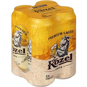 Kozel Birra Premium Lager, Pale Lager, 4 Lattine da 50cl, Multipack 2L