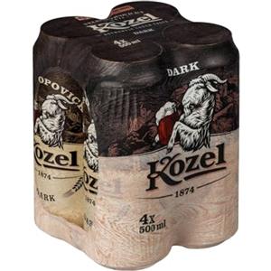 Kozel Birra Lager Dark, Gusto Leggero, 4 Lattine da 50cl, Multipack 2L