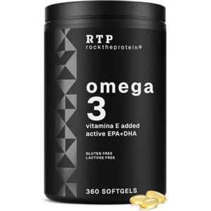 Rock The Protein Omega 3 Olio Di Pesce 2000 mg con Vitamina E RTP, 360 SoftgeL | 2 al giorno, 360 mg EPA + 240 mg DHA, Acidi Grassi Essenziali, Senza Glutine e Lattosio