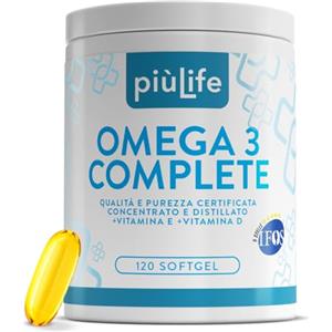 +LIFE Omega 3 IFOS 5 Stelle Certificato Con Vitamina D3 e E PiùLife, 120 Softgel | Fino a 5 al giorno, 2000 mg EPA e 1000 mg DHA Dose, Olio di Pesce Puro (Fish Oil), Vitamina D 2000 UI, Cuore Cervello e Vista