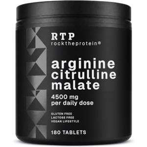 Rock The Protein Arginina Citrullina Malato 4500 mg RTP - 180 Compresse | 6 al giorno, 3000 mg L-Arginina + 1500 mg Citrullina Malato, Integratore Aminoacidi per Sport e Allenamento, Vegan
