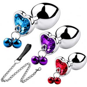 Viexpand Set di Plug Anali in Metallo, Set di Plug Anali in Acciaio Inox | con Campanello Butt Plug con Catena in Metallo e Diamanti, per Principianti, Uomini e Donne