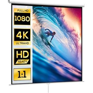 HOMCOM Telo Proiettore 120 Pollici Formato 1:1 223x8x223 cm Bianco | Schermo Proiettore Avvolgibile, Angolo di 160°, Montaggio a Soffitto o Parete