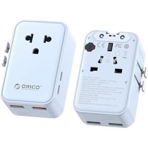 ORICO Adattatore da Viaggio 25W GaN Ultra-Sottile, Blu | Presa Internazionale Universale 200+ Paesi, 5-in-1 con 1 AC, 2 USB-C, 2 USB-A