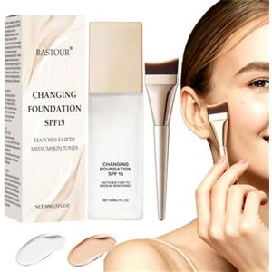 BASTOUR Mira Glow Fondotinta Pelli Mature,SPF15 Fondotinta Cambia Colore Impeccabil | Fondotinta Adattivo Fondotinta Cambia Colore con Pennello Fondotinta Effetto Uniforme e Luminoso a Lunga Tenuta