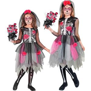 W WIDMANN MILANO Party Fashion - Costume da scheletro floreale per bambini | Set da 2 pezzi con abito e cerchietto, costume Dia de los Muertos per Halloween e Carnevale