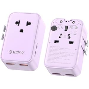 ORICO Adattatore da Viaggio 25W GaN Ultra-Sottile, Viola | Presa Internazionale Universale 200+ Paesi, 5-in-1 con 1 AC, 2 USB-C, 2 USB-A