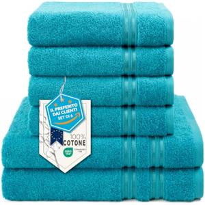 Hammetex Set 6 Asciugamani, 2 Teli Bagno 70x140 + 4 Asciugamani 50x100 cm | 100% cotone spugna, certificato OEKO-TEX, morbido e altamente assorbente, con asola, teli doccia per il bagno