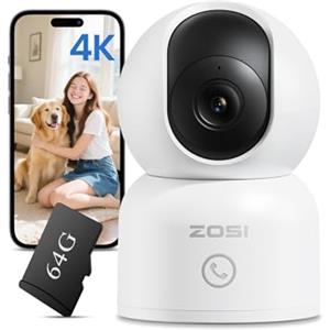 ZOSI Pack 1 Telecamera Interna 4K 8MP WiFi 2,4G/5G Scheda Memoria 64GB | Pan/Tilt Vista 360° Rilevamento Persona/Volto/Animale, Audio Bidirezionale, Inseguimento Auto e Chiamata 1 Click, C518