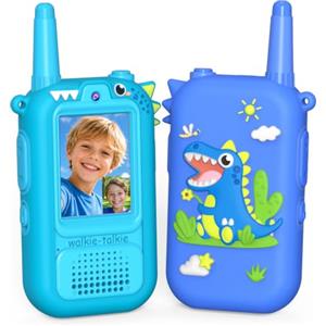 iKidiki Walkie Talkie Bambini Ricaricabili, Gioco Bambino 3 4 5 6 7 8 Anni Maschio Video Woki Toki Regalo Bimbo 3-8 Anni Giochi da Esterno per Bambini Idee Regali di Compleanno Giocattoli Dinosauro