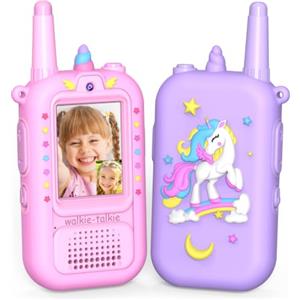 iKidiki Walkie Talkie Bambini Ricaricabili, Unicorno Regalo Bambina 3 4 5 6 7 8 Anni Walkie-Talkie per Bambini con Video Giocattoli Giochi Bambina 3-12 Anni Femmina Idee Regali di Compleanno per Bimba