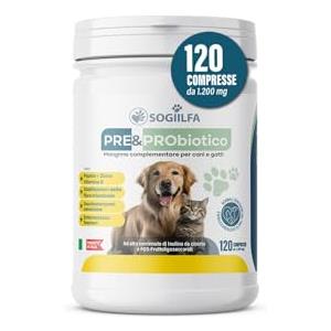 Sogiilfa Miglior Fermenti lattici cani 120 pz probiotici per cani e gatti, probiotici per intestino con Enzimi digestivi vivi.Probiotico per cani e gatti naturale rilassante. Pastiglie per prurito e dermatite