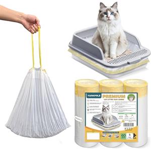 YuanPals Inserti per lettiera per gatti con cordoncino, sacchetti resistenti ai graffi per piccole lettiere, taglia S (67 x 42 cm), 60 pezzi