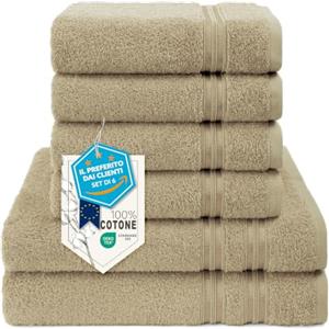 Hammetex Set 6 Asciugamani, 2 Teli Bagno 70x140 + 4 Asciugamani 50x100 cm | 100% cotone spugna, certificato OEKO-TEX, morbido e altamente assorbente, con asola, teli doccia per il bagno